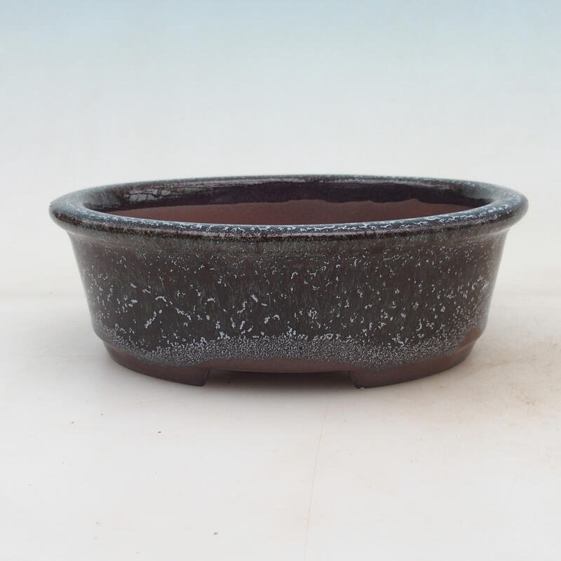 Bonsai bowl 17.5 x 14 x 6 cm, color brown and white