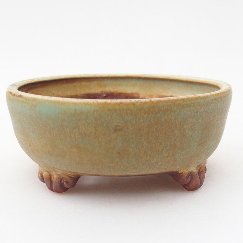 Ceramic bonsai bowl 10.5 x 10.5 x 4.5 cm, green color