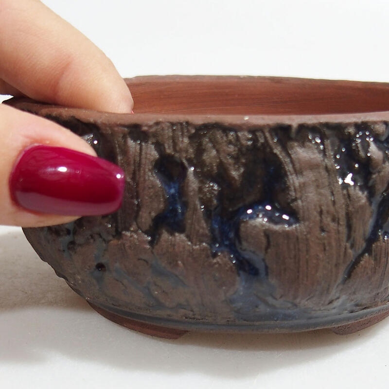 Ceramic bonsai bowl 10 x 10 x 4.5 cm, color blue cracked