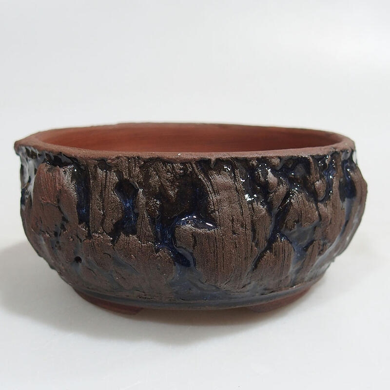 Ceramic bonsai bowl 10 x 10 x 4.5 cm, color blue cracked