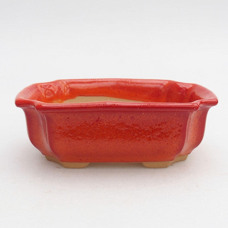 Ceramic bonsai bowl 11.5 x 8.5 x 4 cm, color red-orange