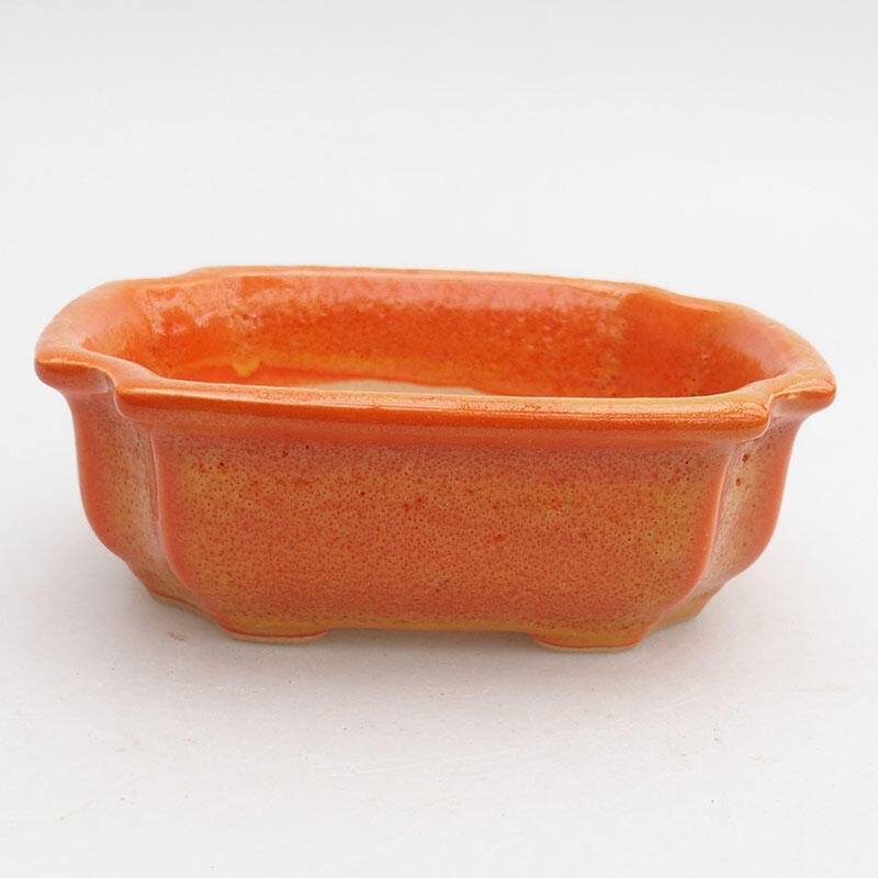 Ceramic bonsai bowl 11.5 x 8.5 x 4 cm, color yellow-orange