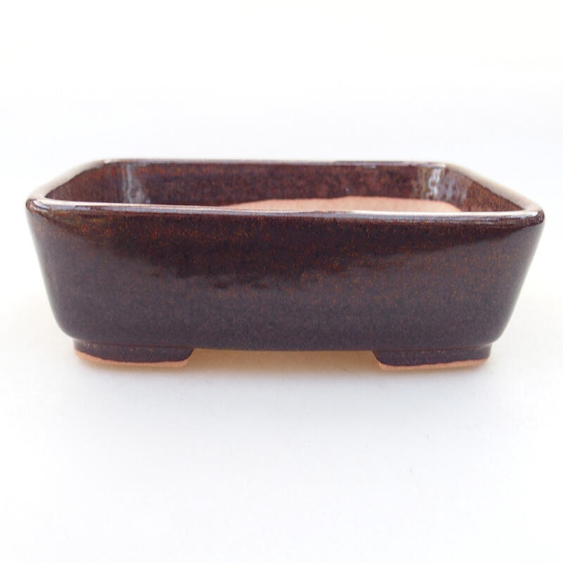 Ceramic bonsai bowl 11.5 x 9.5 x 3.5 cm, brown color