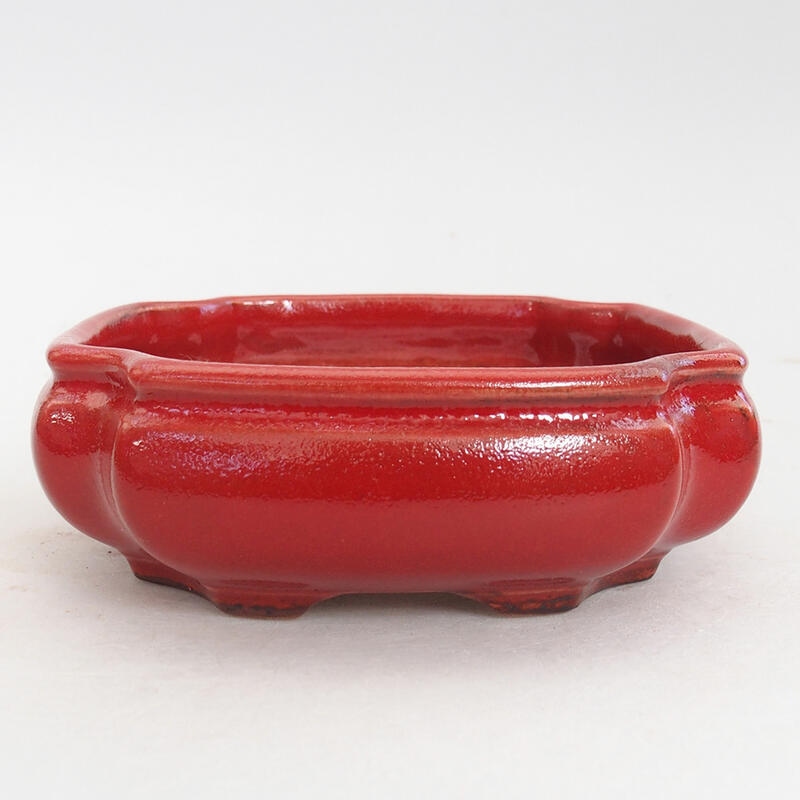 Ceramic bonsai bowl 11 x 11 x 4 cm, color red