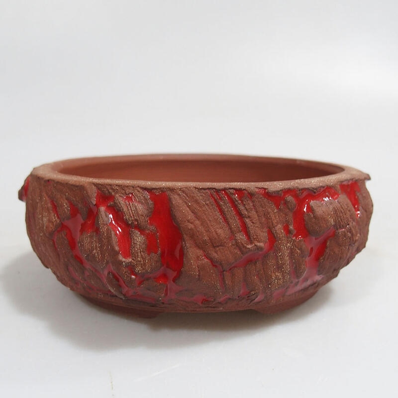 Ceramic bonsai bowl 11 x 11 x 4 cm, color red cracked