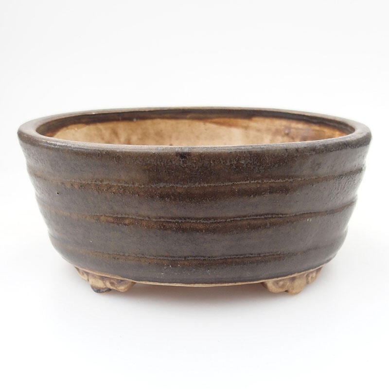 Ceramic bonsai bowl 11 x 9 x 4.5 cm, color brown