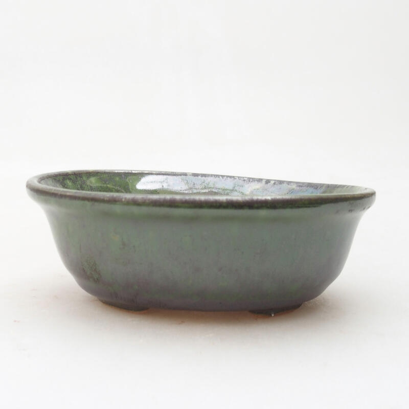 Ceramic bonsai bowl 11 x 9 x 4 cm, color metallic green