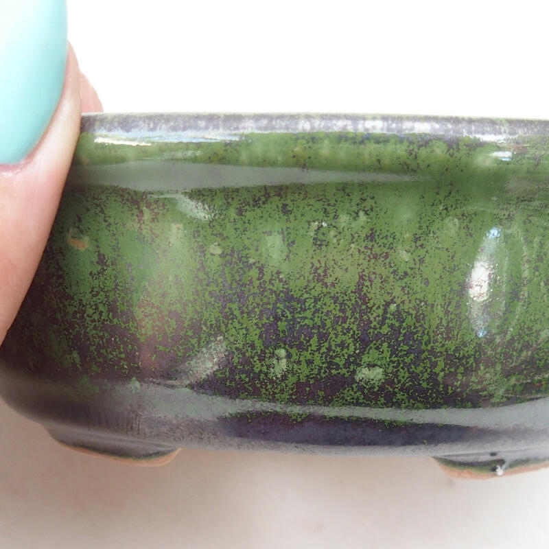 Ceramic bonsai bowl 11 x 9 x 4 cm, color metallic green