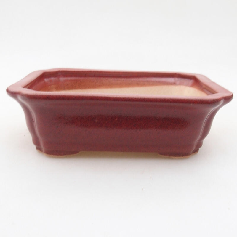 Ceramic bonsai bowl 12.5 x 10 x 4 cm, burgundy color