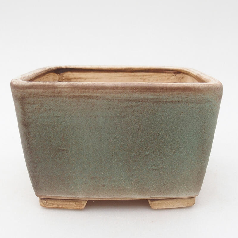 Ceramic bonsai bowl 12.5 x 12.5 x 8 cm, green color