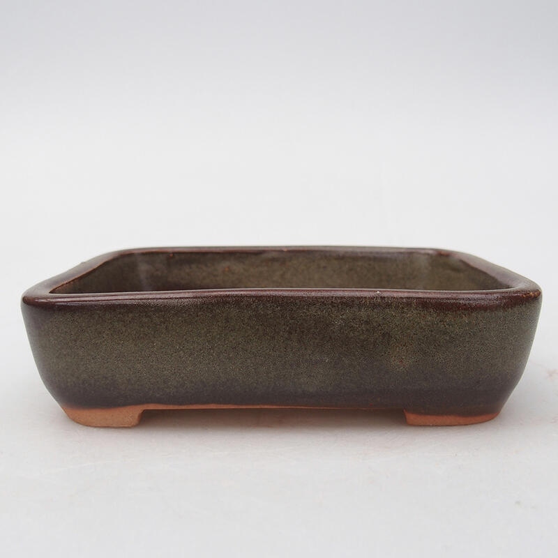 Ceramic bonsai bowl 12.5 x 9.5 x 3 cm, color brown