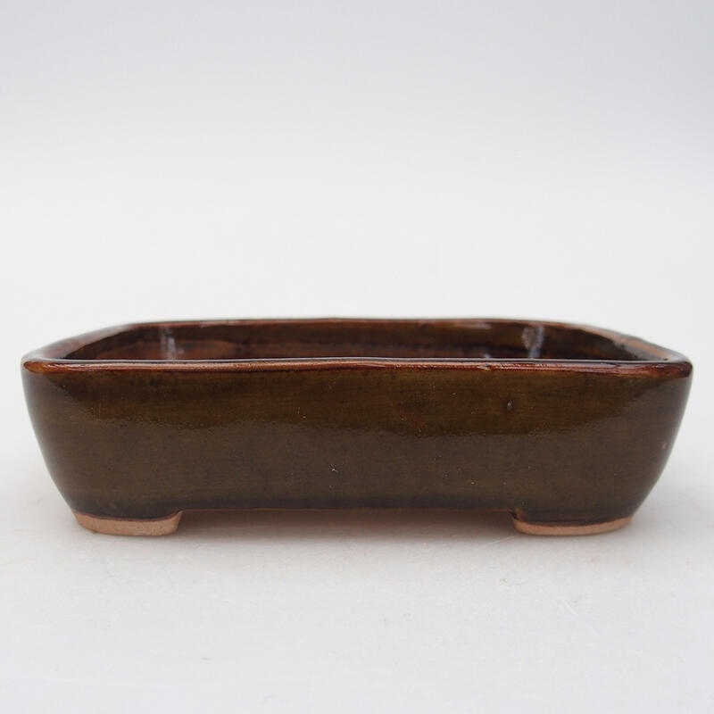 Ceramic bonsai bowl 12.5 x 9.5 x 3 cm, color brown