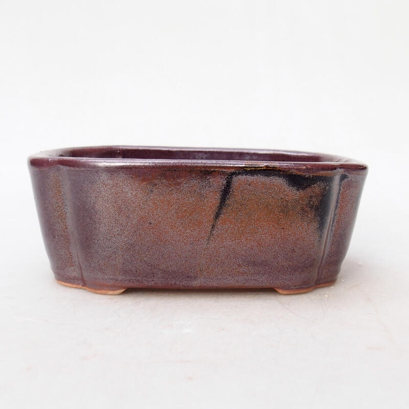 Ceramic bonsai bowl 12.5 x 9.5 x 4.5 cm, brown-black color