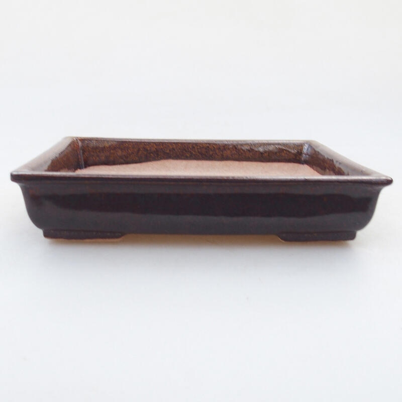 Ceramic bonsai bowl 12 x 9.5 x 2.5 cm, brown color