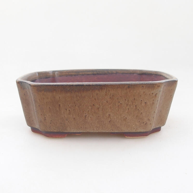 Ceramic bonsai bowl 13.5 x 11.5 x 4.5 cm, brown color