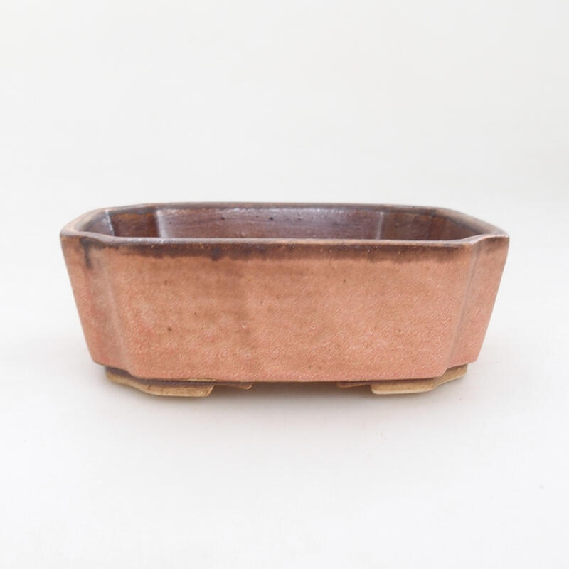 Ceramic bonsai bowl 13.5 x 11.5 x 4.5 cm, pink-brown color