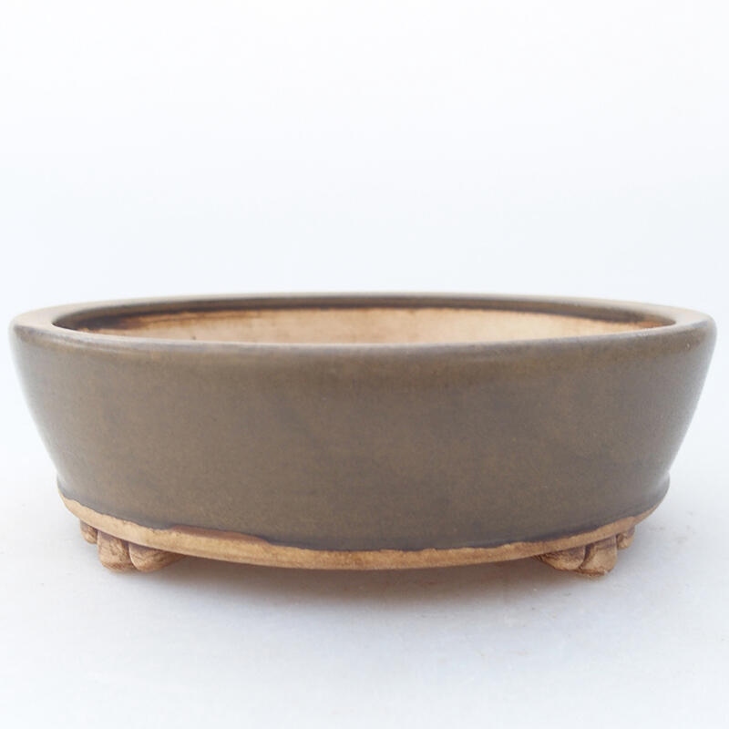 Ceramic bonsai bowl 13.5 x 13.5 x 4 cm, brown color