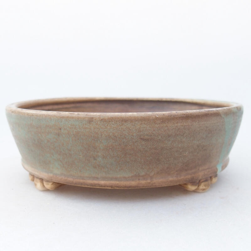 Ceramic bonsai bowl 13.5 x 13.5 x 4 cm, green color