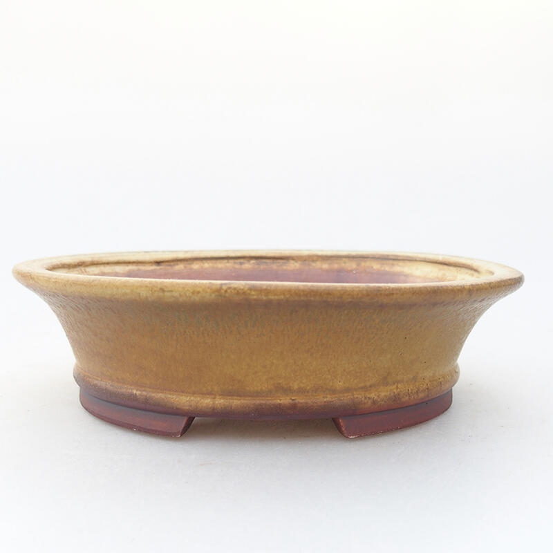 Ceramic bonsai bowl 14 x 12.5 x 4 cm, green color