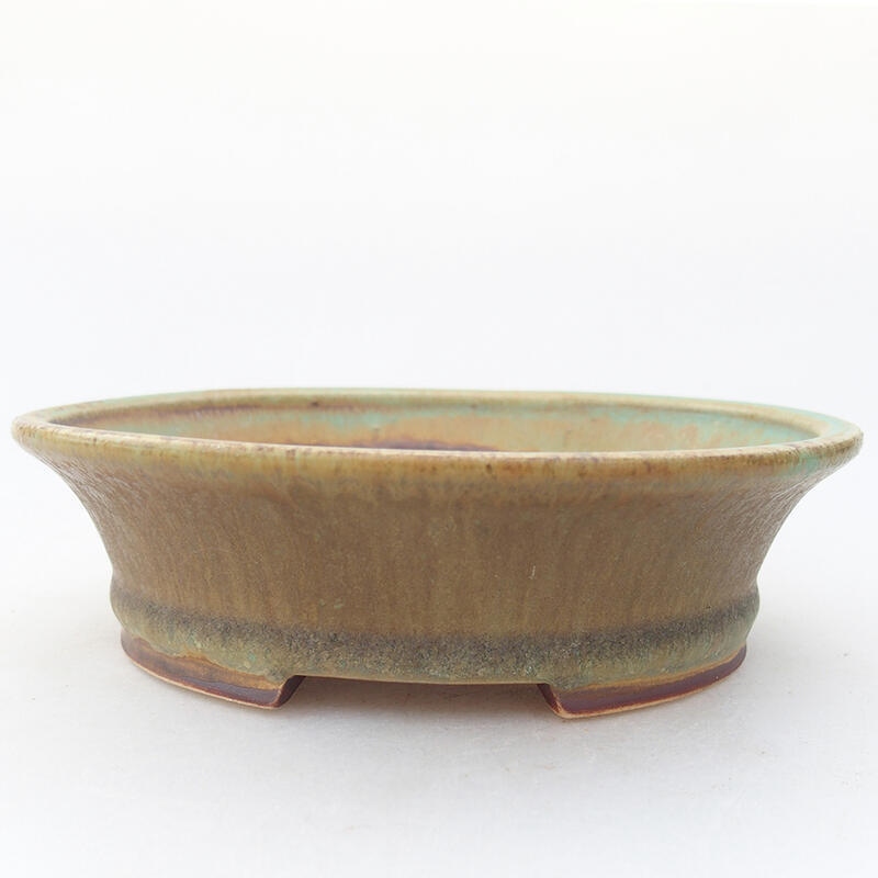 Ceramic bonsai bowl 14 x 12.5 x 4 cm, green color