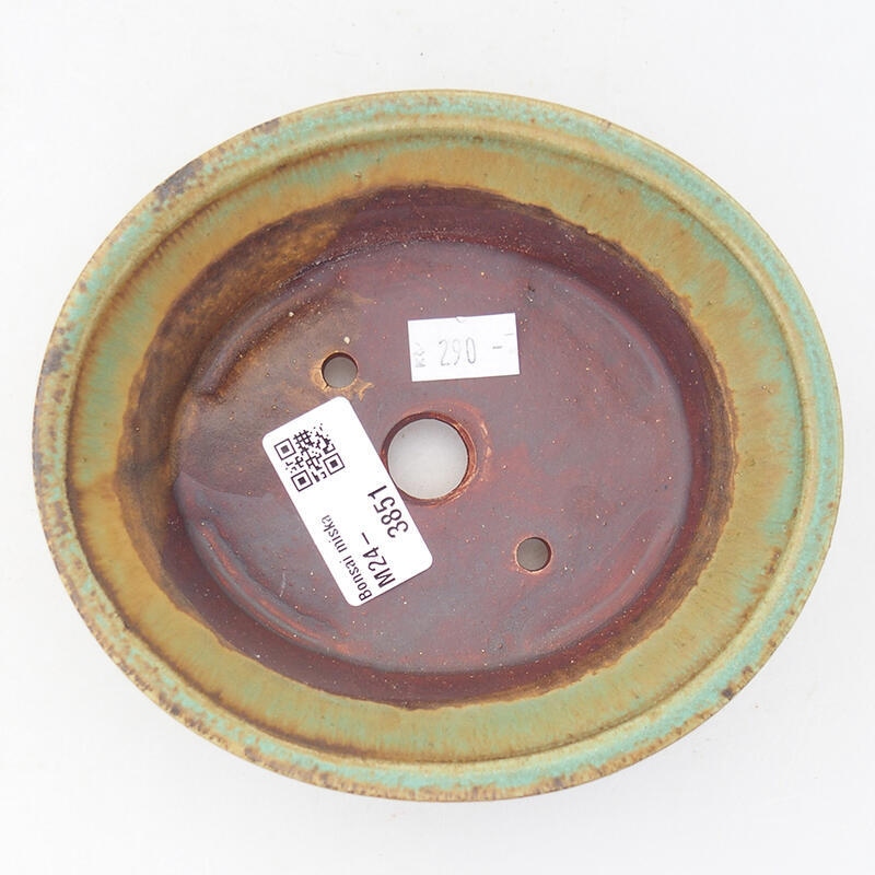 Ceramic bonsai bowl 14 x 12.5 x 4 cm, green color