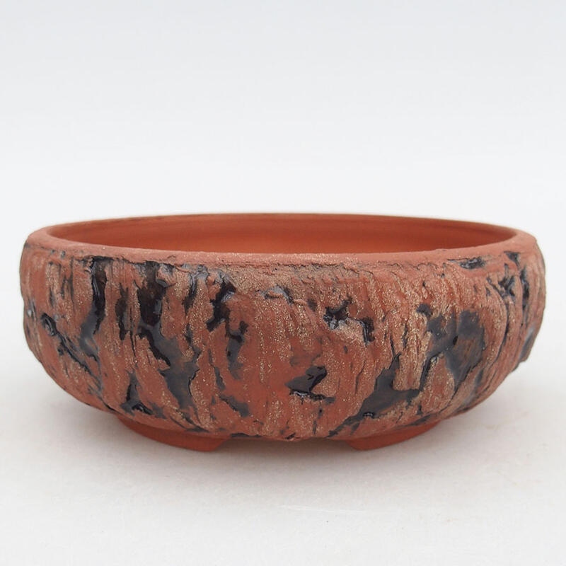 Ceramic bonsai bowl 14 x 14 x 5.5 cm, black-cracked color