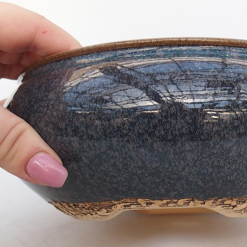 Ceramic bonsai bowl 16.5 x 16.5 x 7.5 cm, color blue