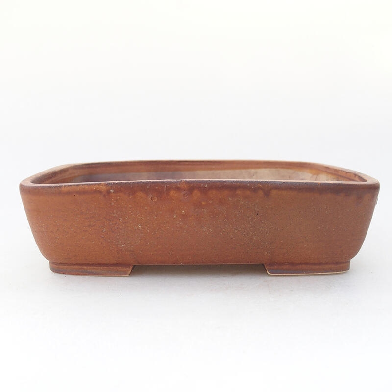 Ceramic bonsai bowl 17.5 x 14.5 x 5 cm, brown color