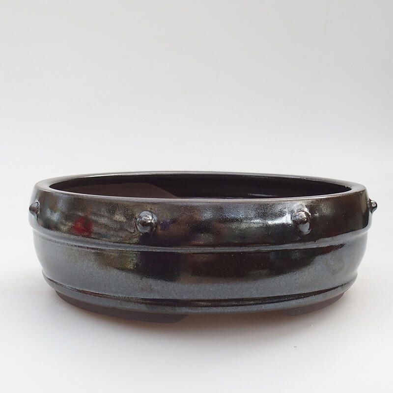 Ceramic bonsai bowl 17.5 x 17.5 x 6 cm, metallic color