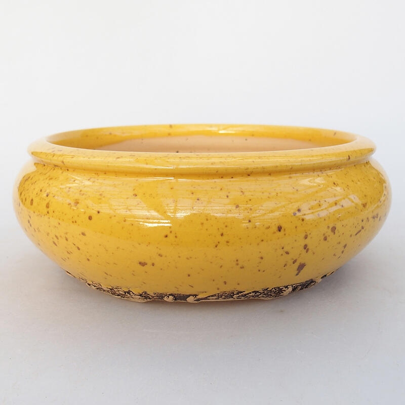 Ceramic bonsai bowl 17.5 x 17.5 x 7 cm, yellow color