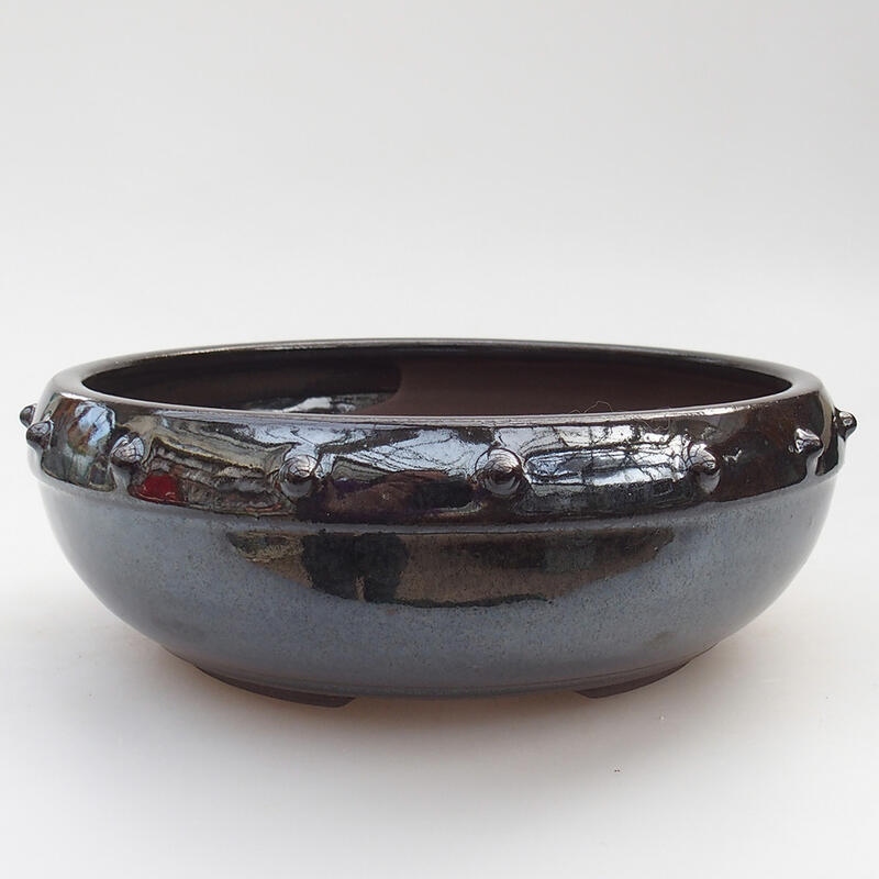 Ceramic bonsai bowl 17 x 17 x 6 cm, metallic color