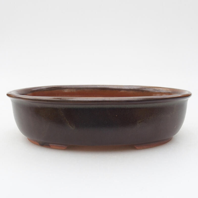 Ceramic bonsai bowl 18,5 x 14,5 x 5 cm, colour brown