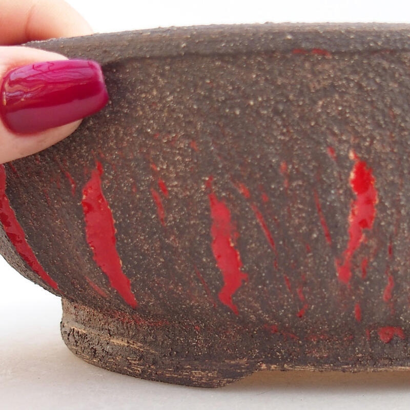 Ceramic bonsai bowl 18.5 x 18.5 x 6.5 cm, color red cracked