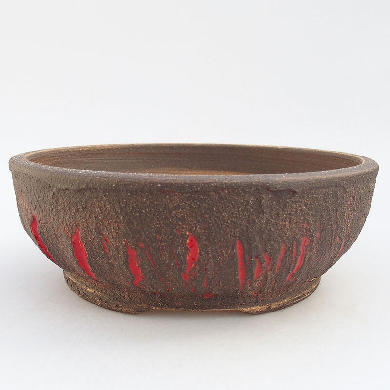 Ceramic bonsai bowl 18.5 x 18.5 x 6.5 cm, color red cracked