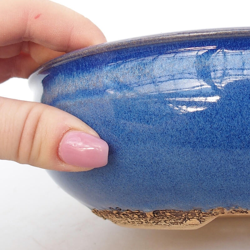 Ceramic bonsai bowl 18.5 x 18.5 x 6 cm, blue color