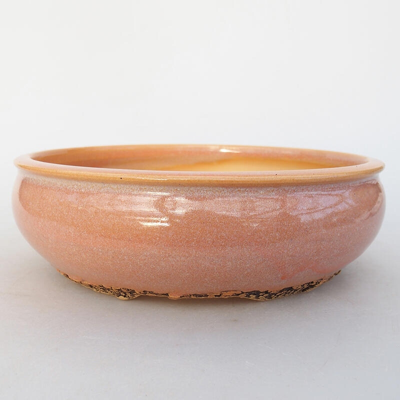 Ceramic bonsai bowl 18.5 x 18.5 x 6 cm, pink color