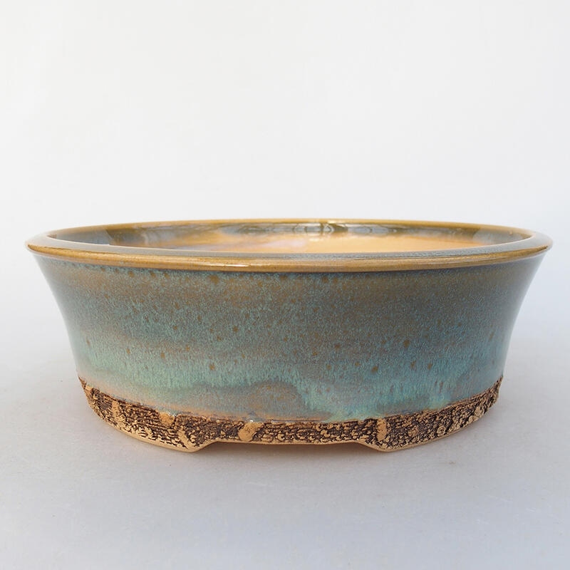 Ceramic bonsai bowl 18.5 x 18.5 x 6 cm, green color