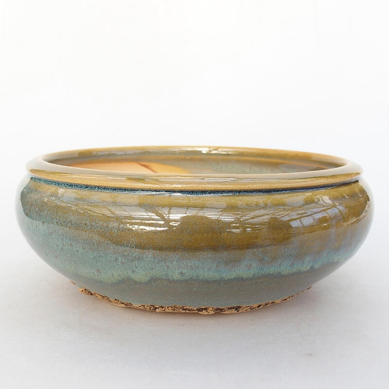 Ceramic bonsai bowl 18.5 x 18.5 x 7 cm, green color