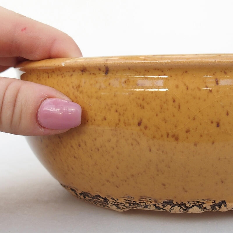 Ceramic bonsai bowl 18 x 18 x 6.5 cm, yellow color