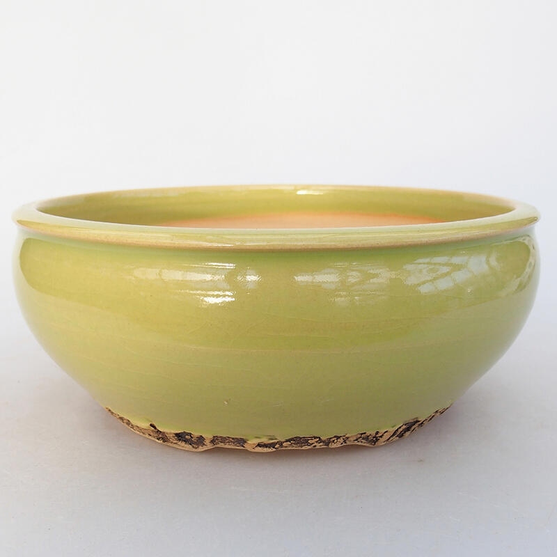 Ceramic bonsai bowl 18 x 18 x 7 cm, green color