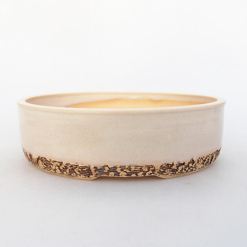 Ceramic bonsai bowl 19.5 x 19.5 x 5.5 cm, beige color