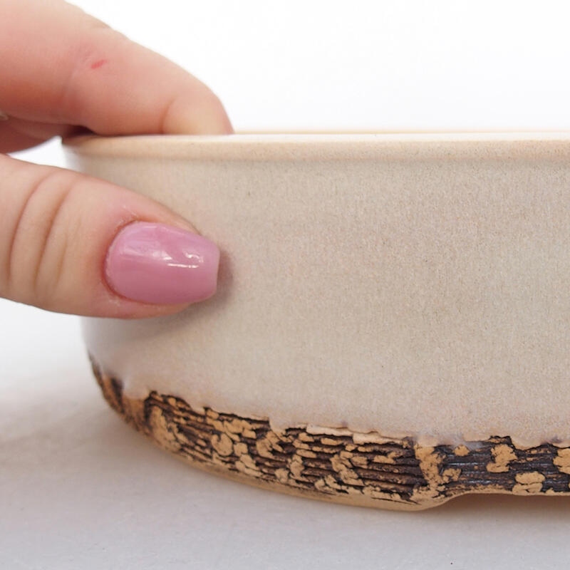 Ceramic bonsai bowl 19.5 x 19.5 x 5.5 cm, beige color