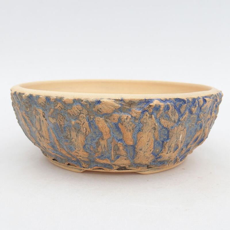 Ceramic bonsai bowl 19.5 x 19.5 x 6.5 cm, blue-cracked color blue-cracked