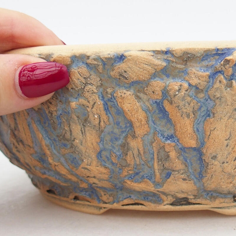 Ceramic bonsai bowl 19.5 x 19.5 x 6.5 cm, blue-cracked color blue-cracked