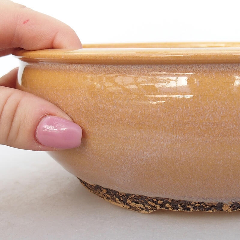 Ceramic bonsai bowl 19.5 x 19.5 x 6.5 cm, yellow color