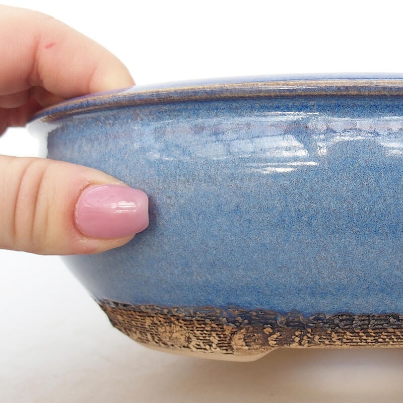 Ceramic bonsai bowl 19.5 x 19.5 x 6 cm, blue color