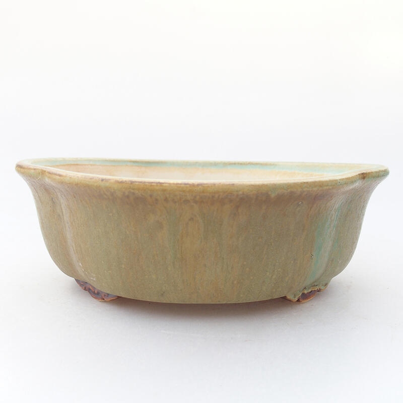 Ceramic bonsai bowl 19 x 17 x 6.5 cm, green color