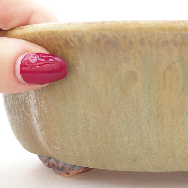 Ceramic bonsai bowl 19 x 17 x 6.5 cm, green color