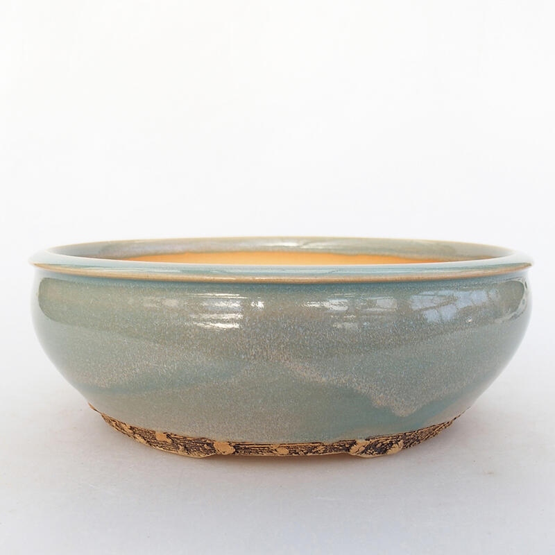 Ceramic bonsai bowl 19 x 19 x 6.5 cm, green color