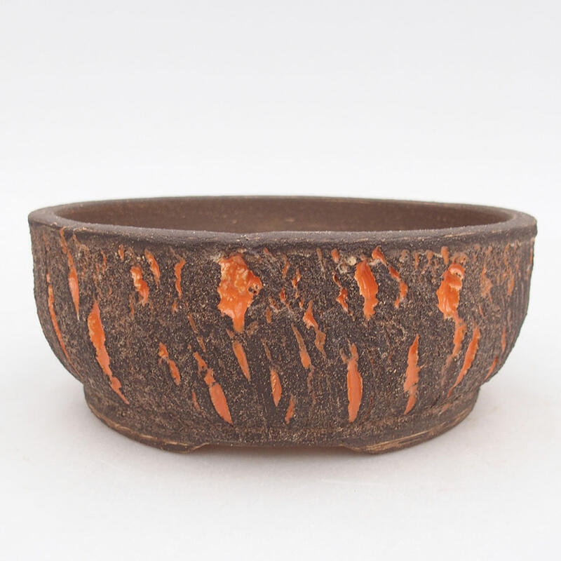 Ceramic bonsai bowl 19 x 19 x 7 cm, orange cracked color